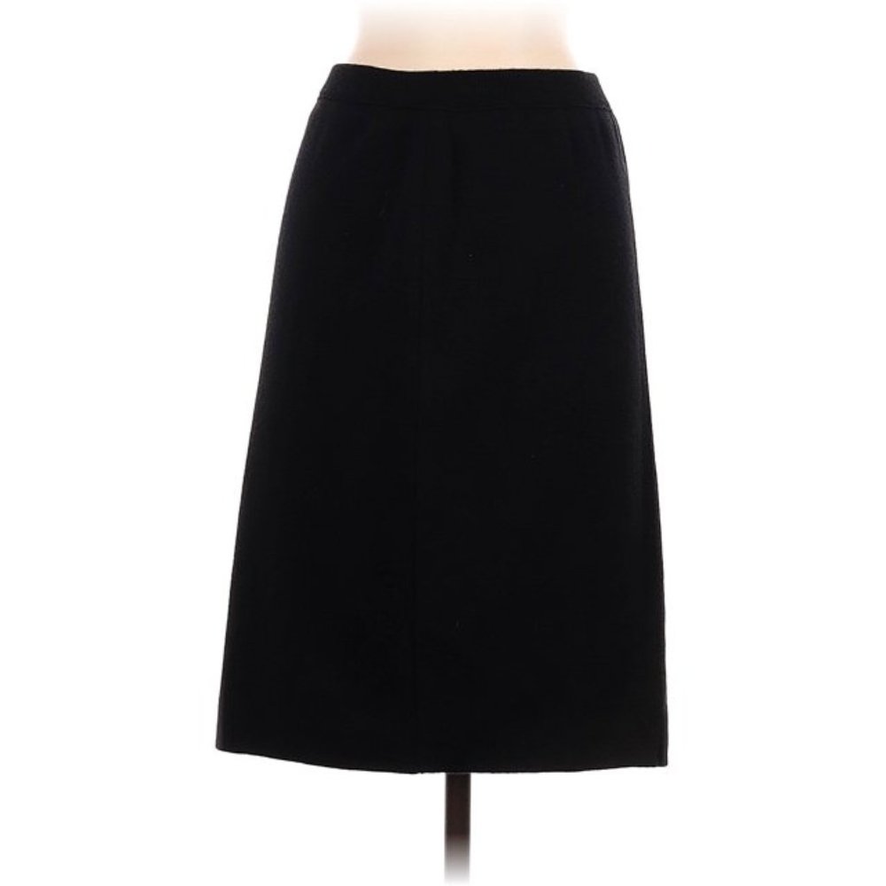 Vintage Solid Black Sz Medium Church Office Lined Wool Knee Length Skirt RODIER